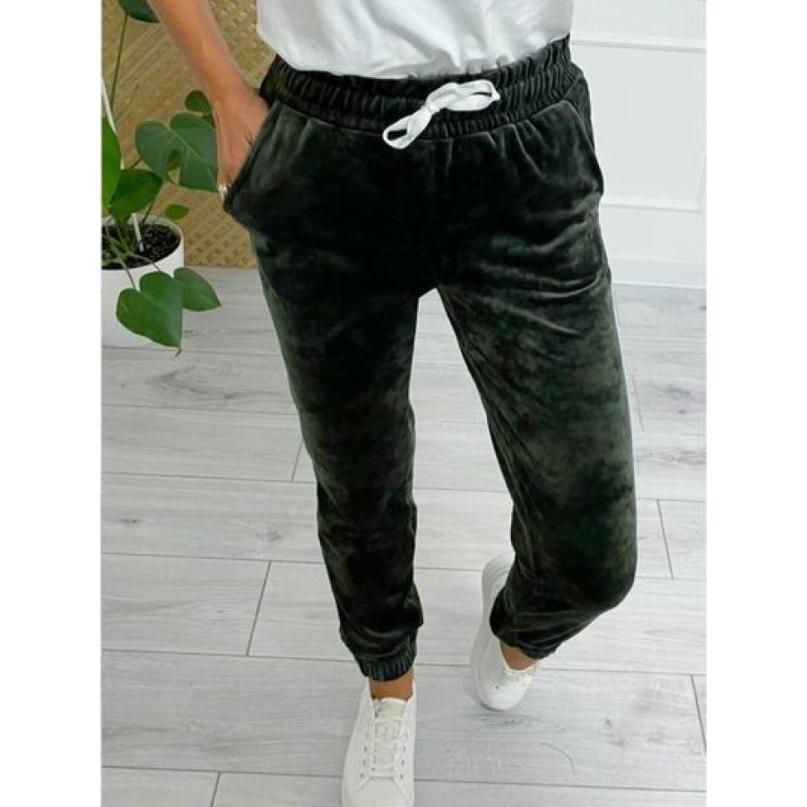 Wide Waistband Drawstring Cropped Joggers Apparel and Accessories