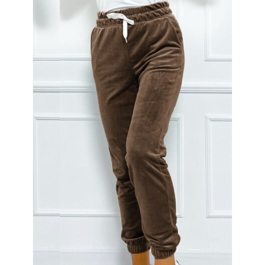 Wide Waistband Drawstring Cropped Joggers Apparel and Accessories