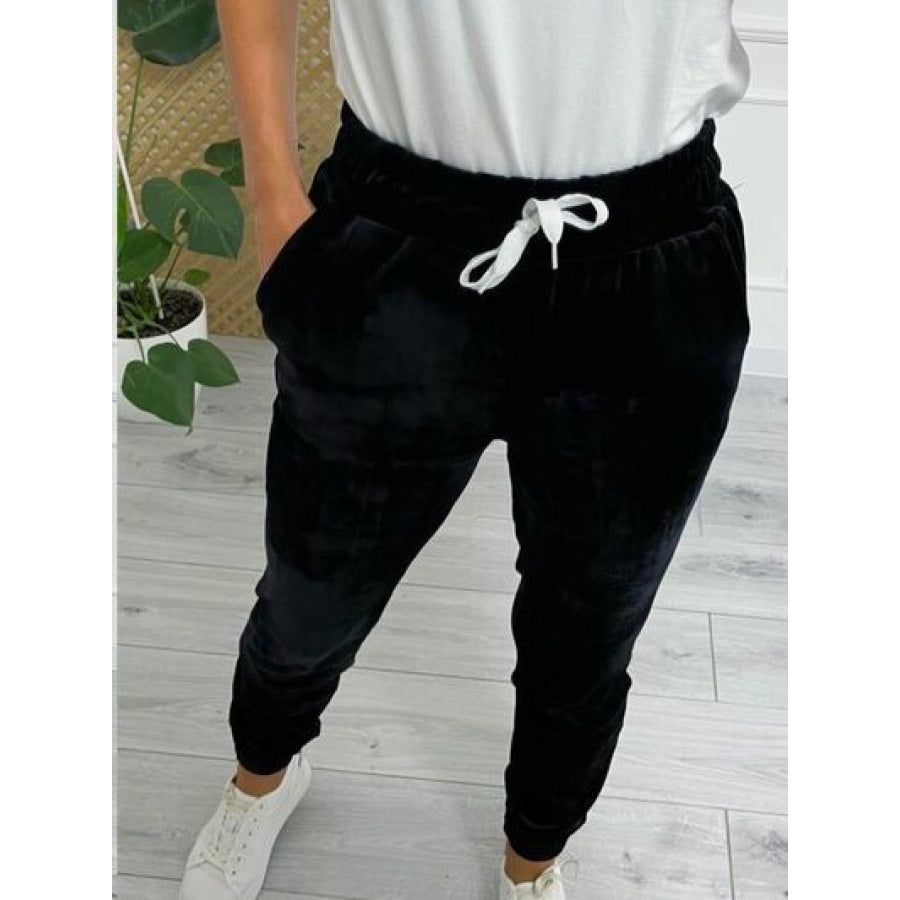 Wide Waistband Drawstring Cropped Joggers Apparel and Accessories