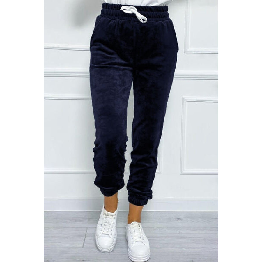 Wide Waistband Drawstring Cropped Joggers Cobald Blue / S Apparel and Accessories