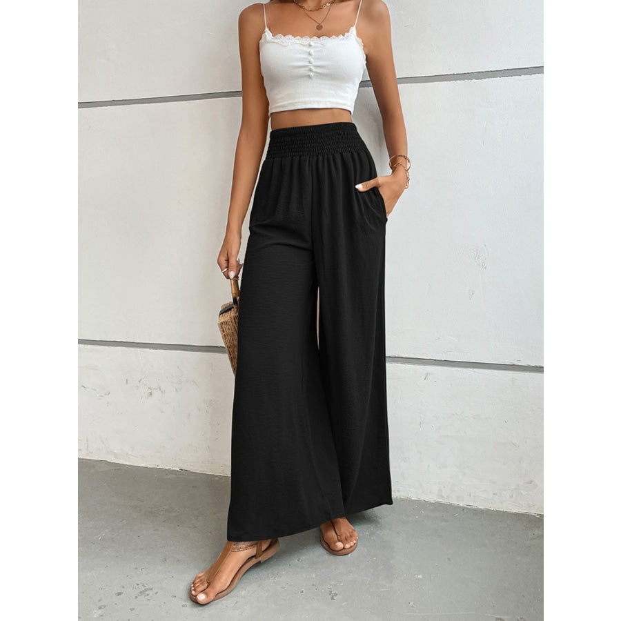 Wide Waistband Relax Fit Long Pants Black / S