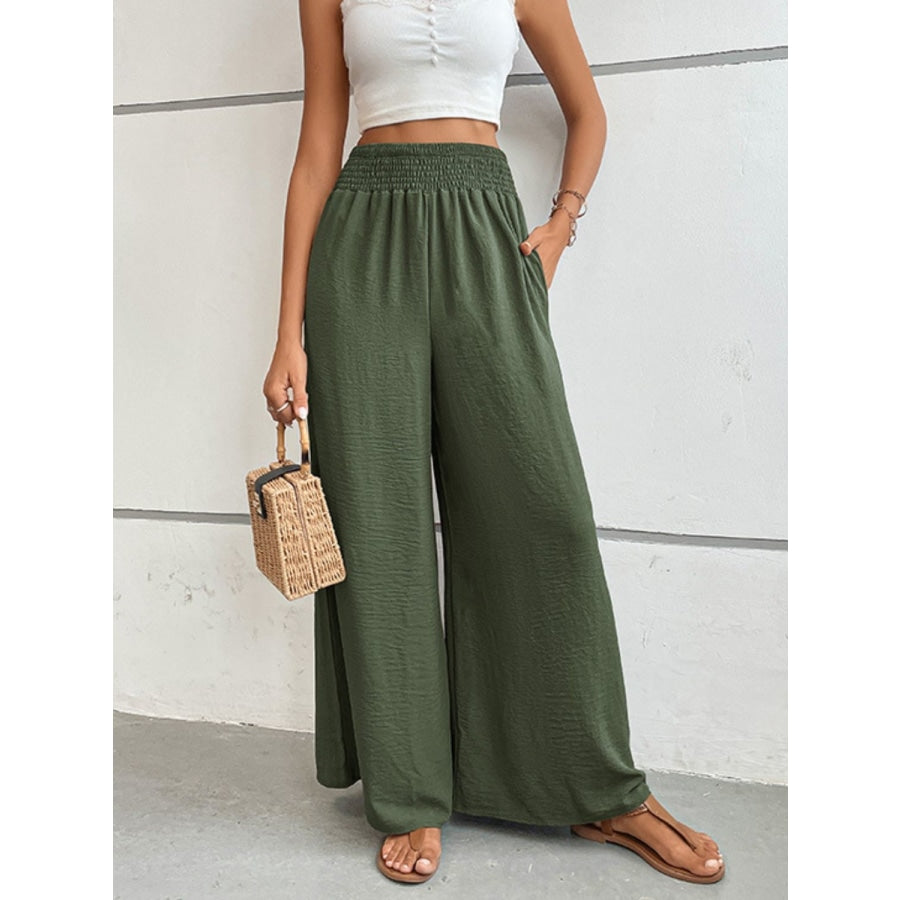 Wide Waistband Relax Fit Long Pants Moss / S