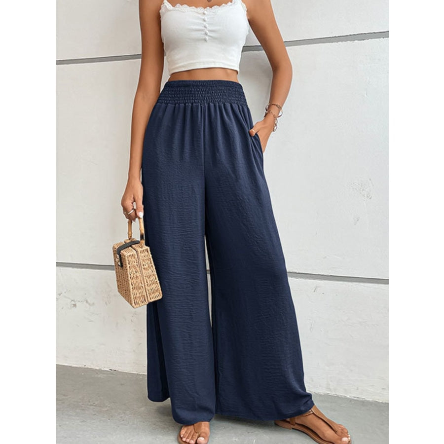 Wide Waistband Relax Fit Long Pants Navy / S