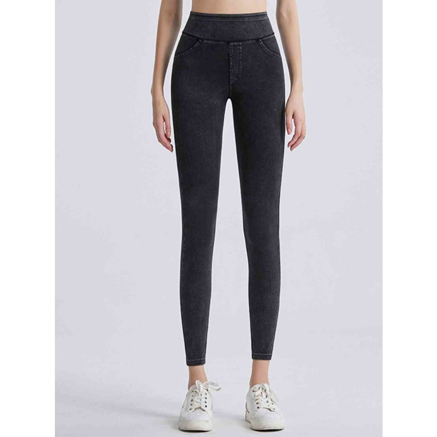 Wide Waistband Sports Leggings Charcoal / S