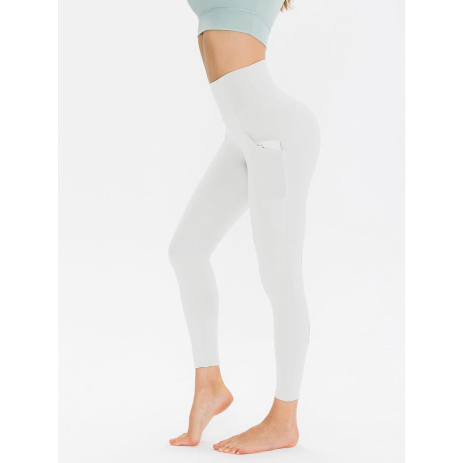 Wide Waistband Sports Leggings White / S Apparel and Accessories