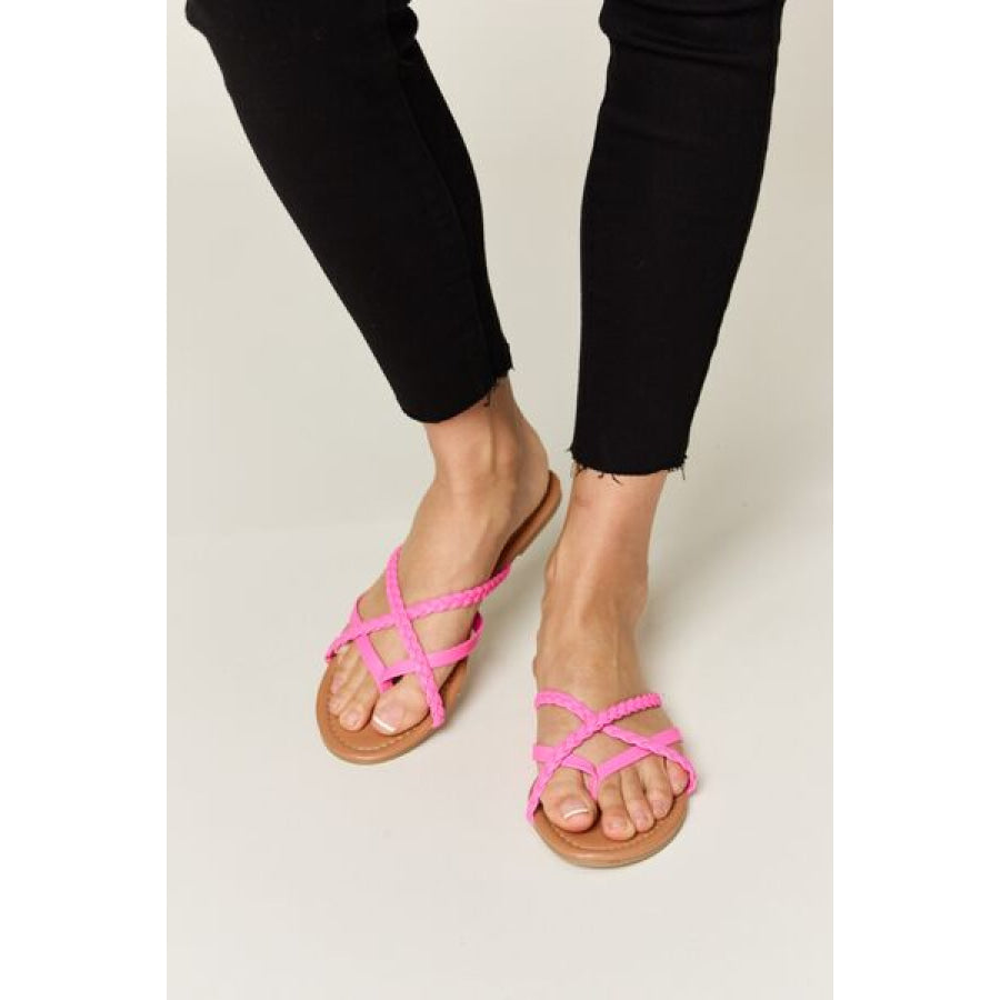 WILD DIVA Crisscross PU Leather Open Toe Sandals HOT PINK / 6 Apparel and Accessories