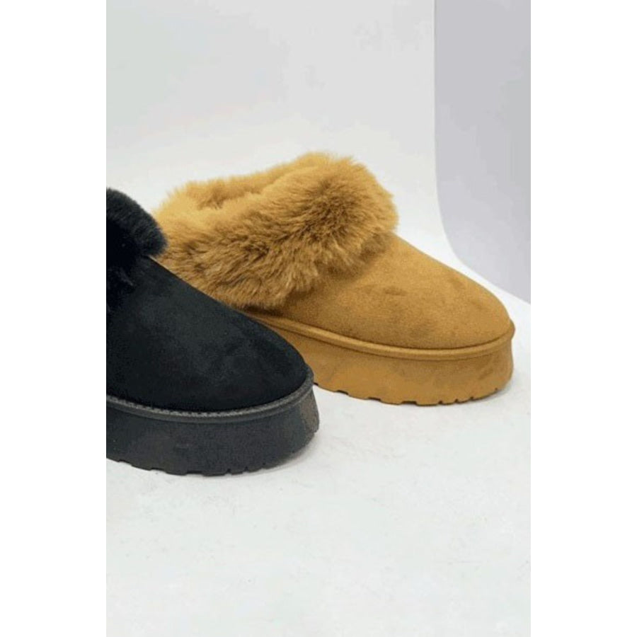 WILD DIVA Faux-Fur Platform Slip On Booties Apparel and Accessories