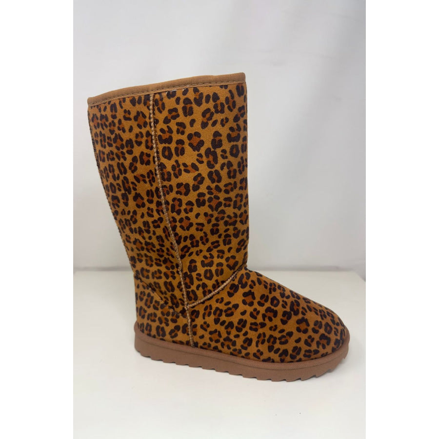 WILD DIVA Leopard Suede Round Toe Boots Apparel and Accessories