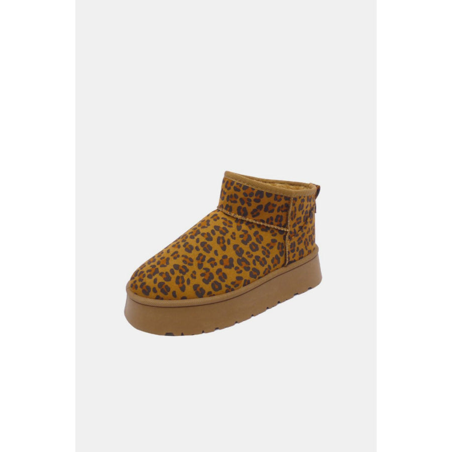 WILD DIVA Leopard Suede Round Toe Platform Booties Apparel and Accessories