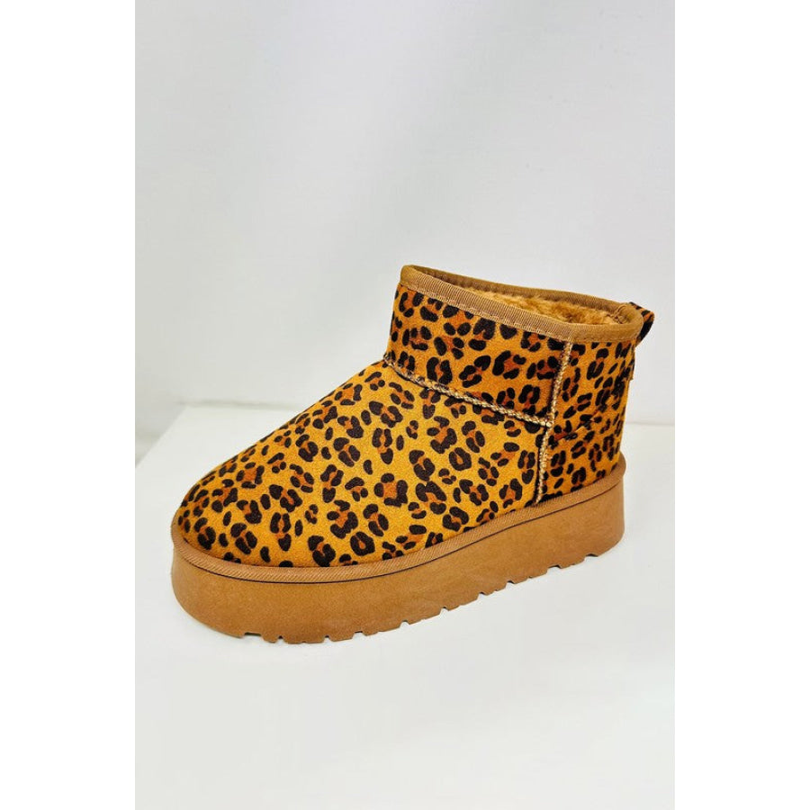 WILD DIVA Leopard Suede Round Toe Platform Booties Apparel and Accessories