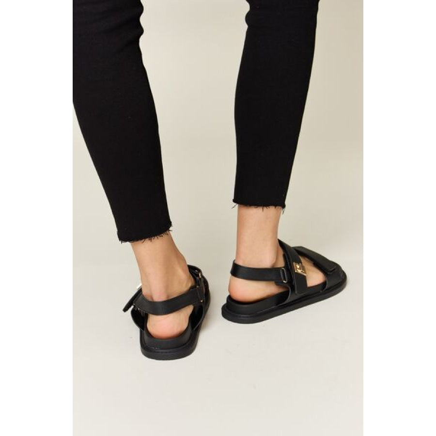 WILD DIVA Velcro Double Strap Slingback Sandals Black / 6 Apparel and Accessories