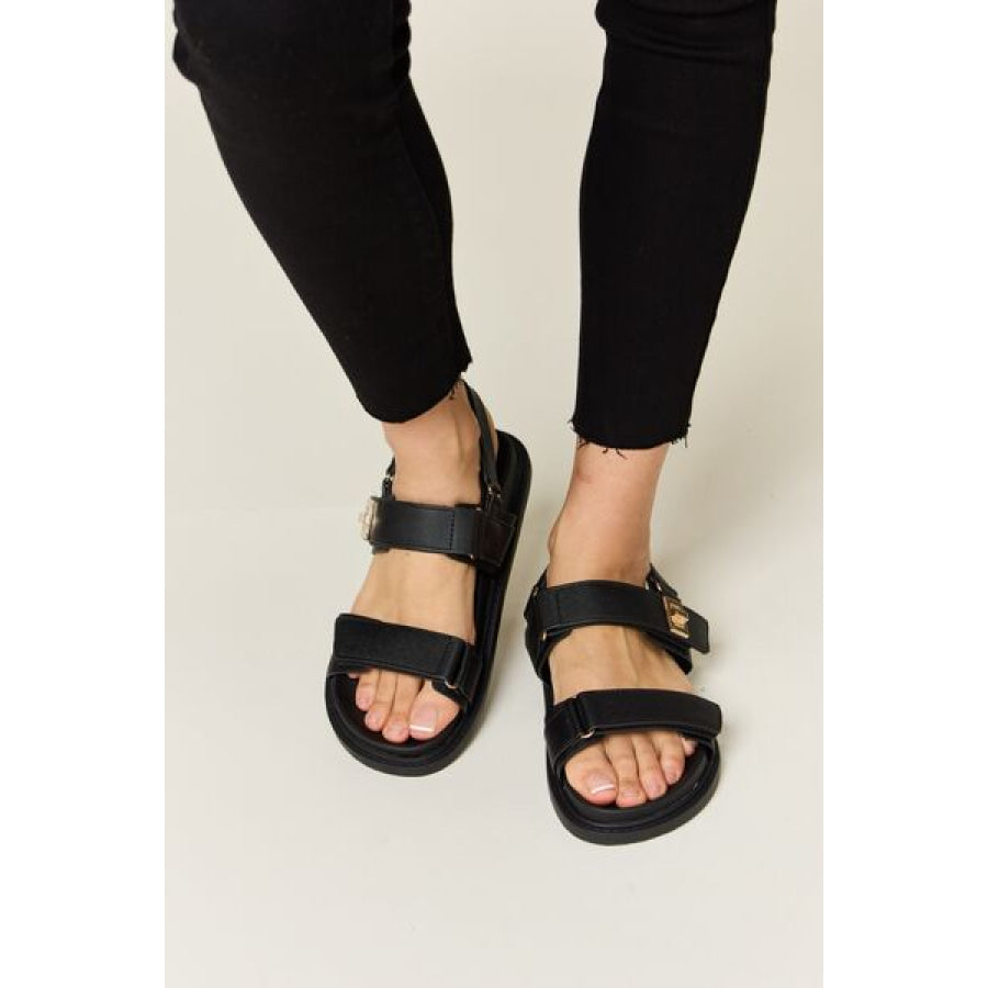 WILD DIVA Velcro Double Strap Slingback Sandals Black / 6 Apparel and Accessories