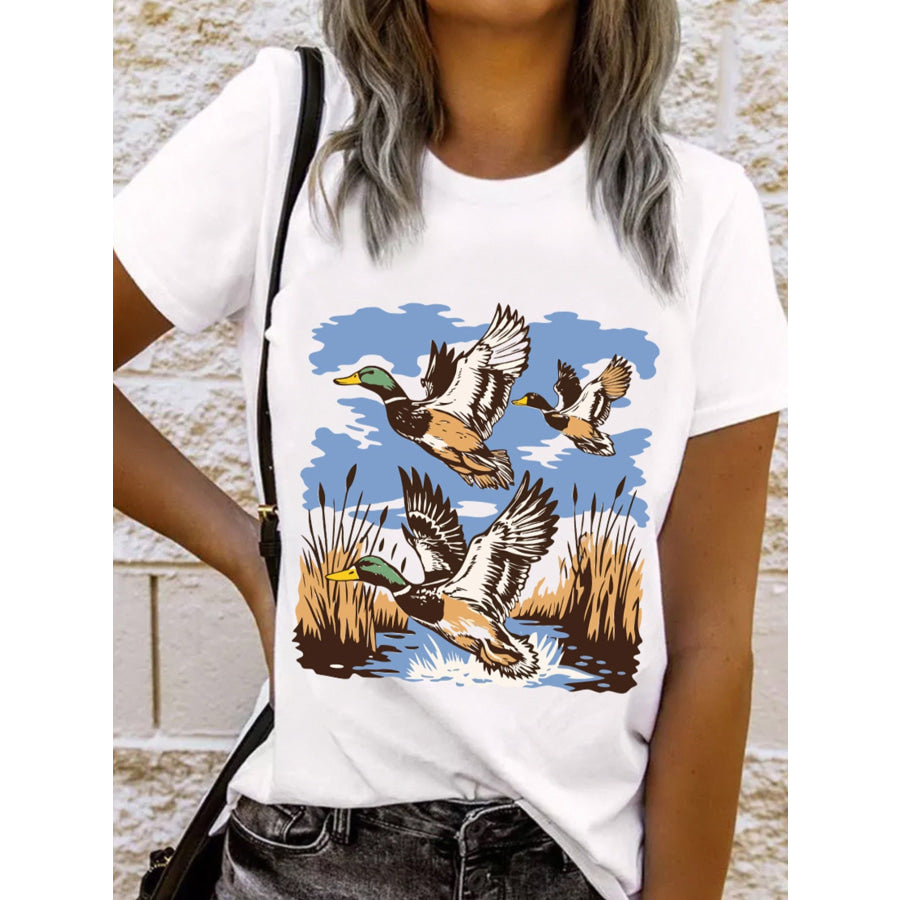 Wild Duck Graphic Round Neck Tee White / S Apparel and Accessories