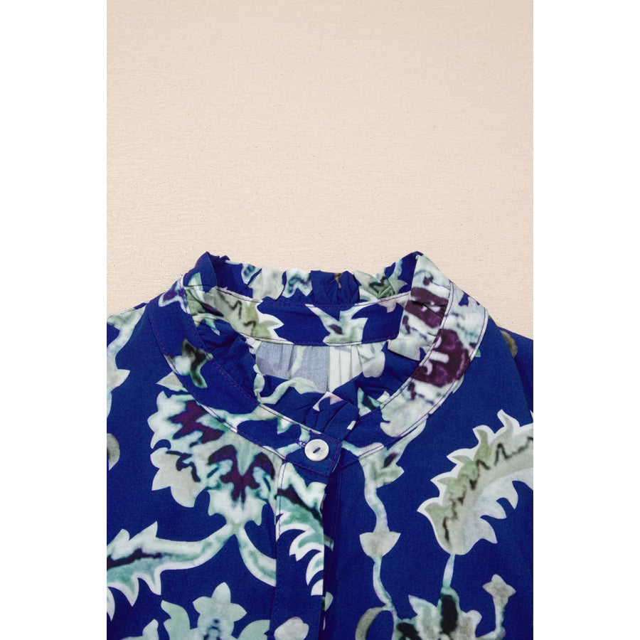 Wild Floral Print Frilled Collar Half Sleeve Dress Apparel and Accessories