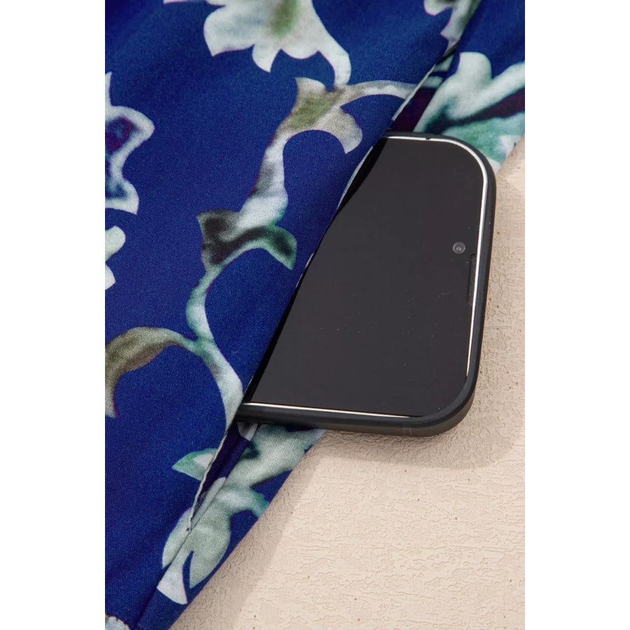 Wild Floral Print Frilled Collar Half Sleeve Dress Apparel and Accessories