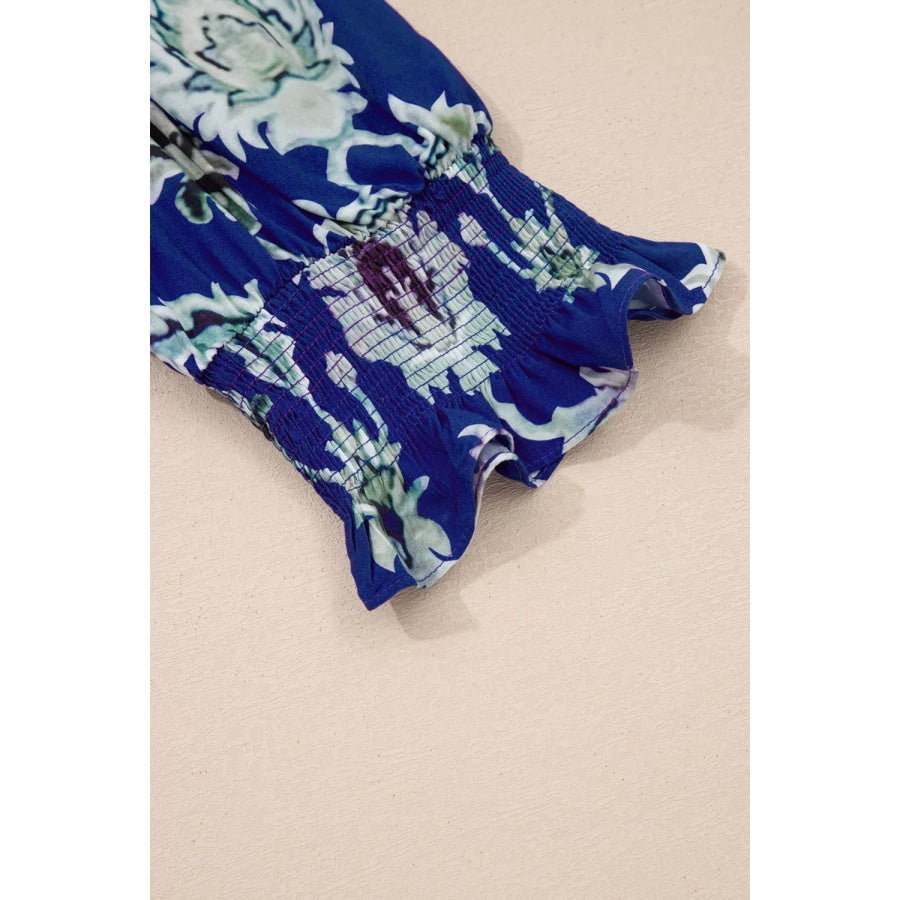 Wild Floral Print Frilled Collar Half Sleeve Dress Apparel and Accessories