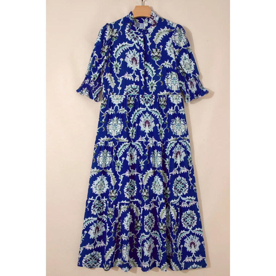 Wild Floral Print Frilled Collar Half Sleeve Dress Apparel and Accessories
