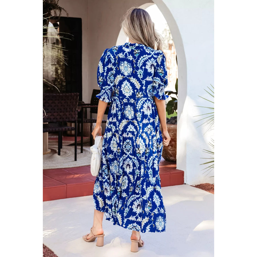 Wild Floral Print Frilled Collar Half Sleeve Dress Apparel and Accessories