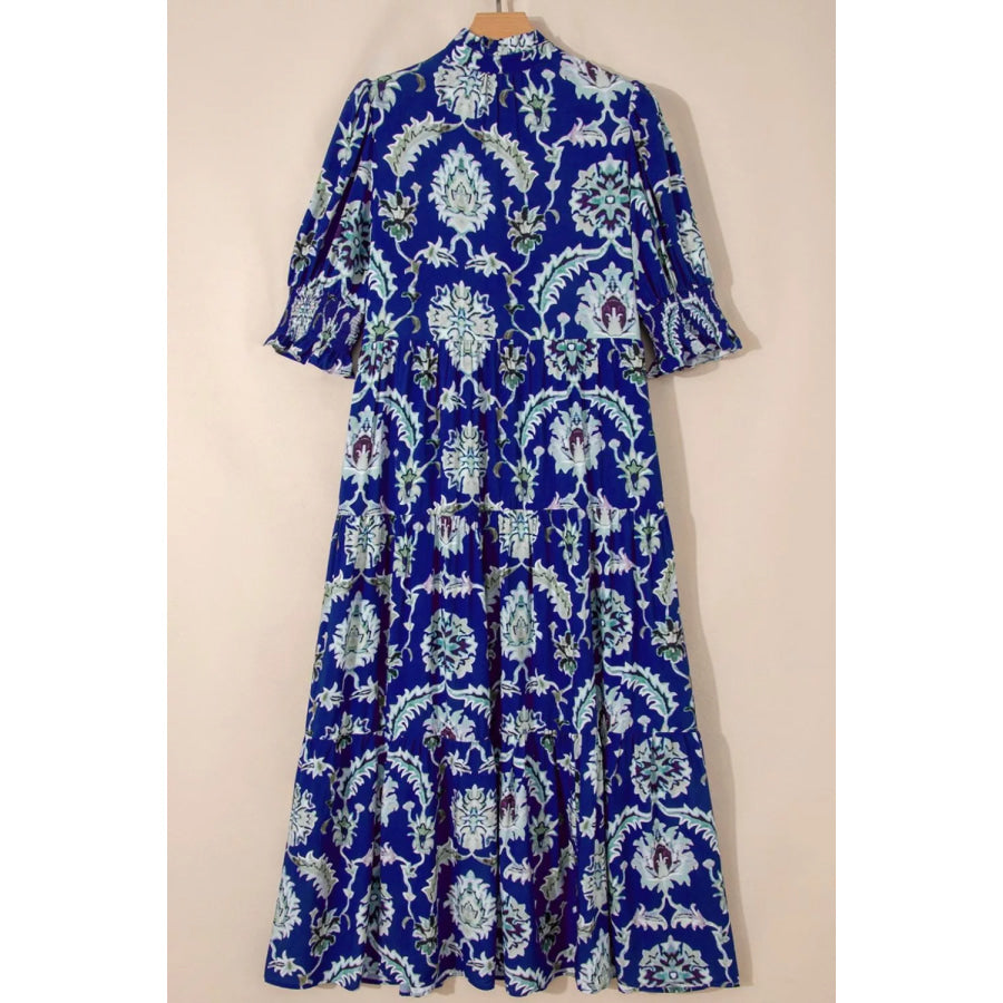 Wild Floral Print Frilled Collar Half Sleeve Dress Apparel and Accessories