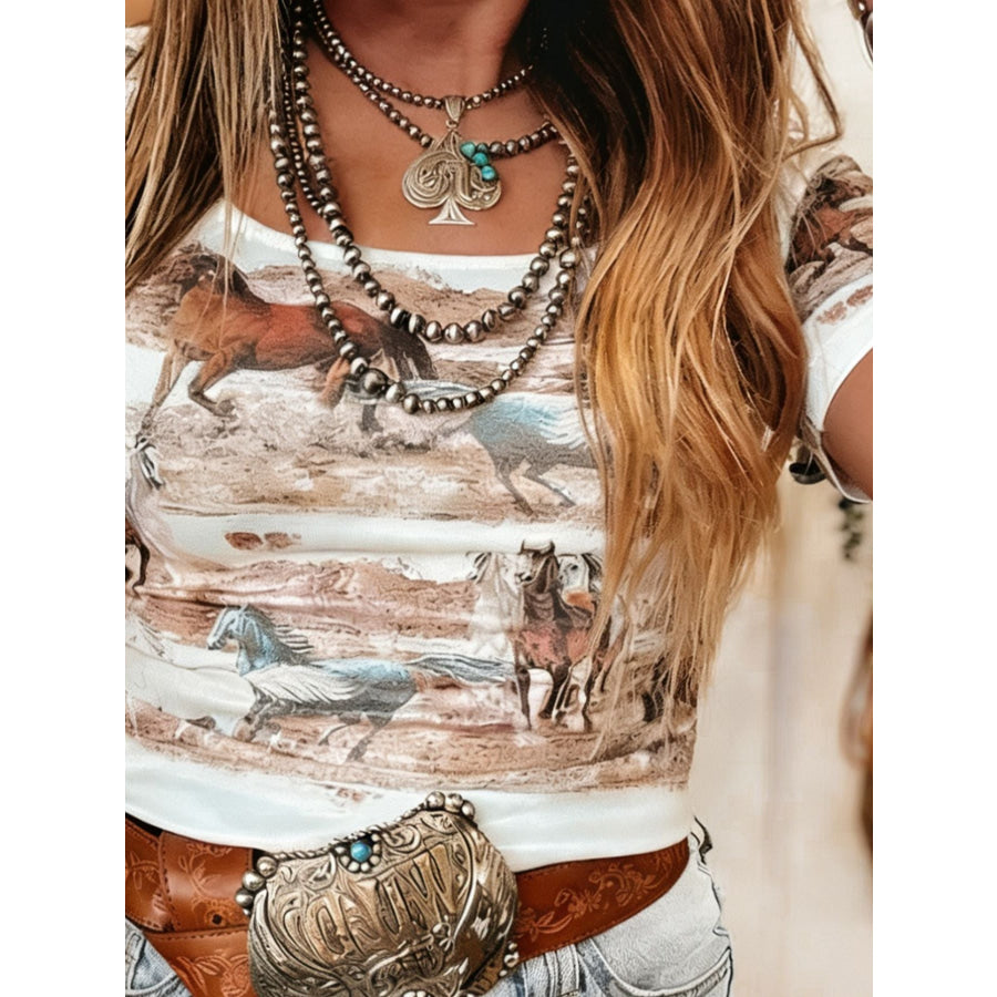 Wild West Horse Print Fitted T-Shirt Apparel and Accessories