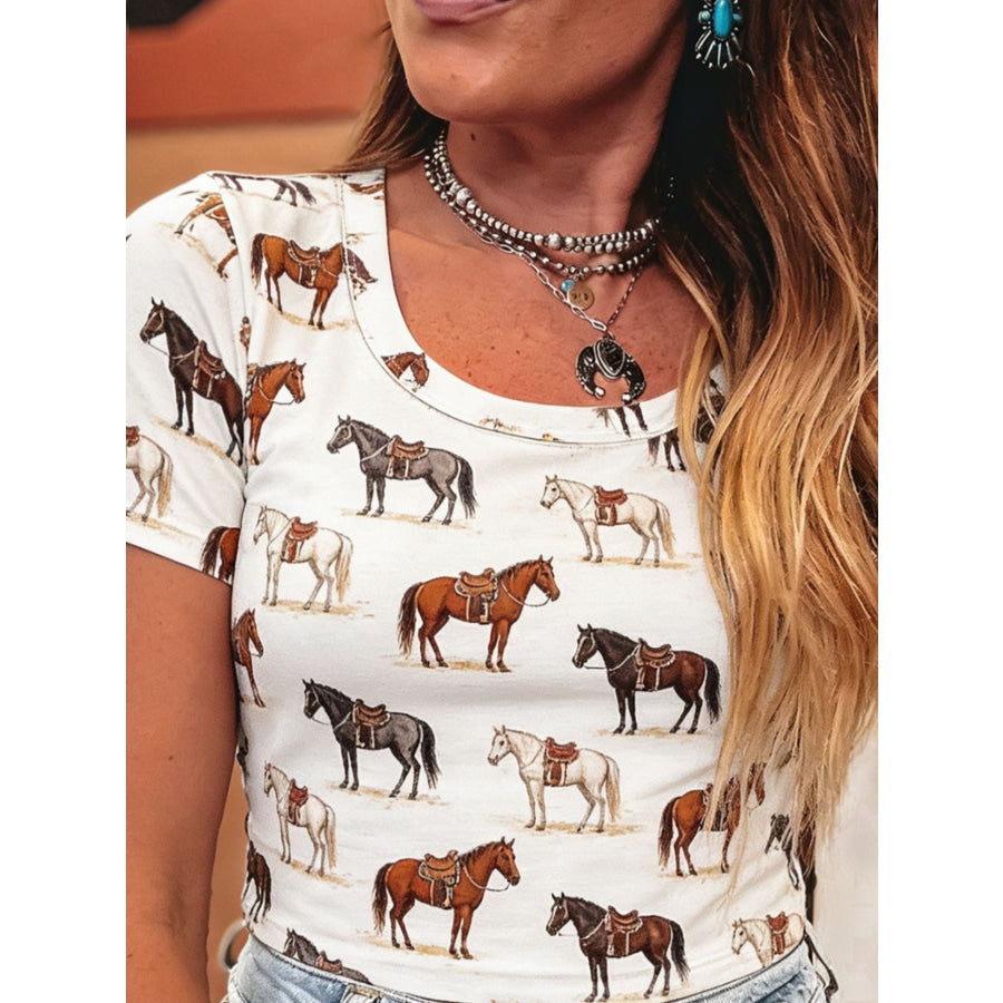 Wild West Horse Print Short Sleeve T-Shirt Apparel and Accessories