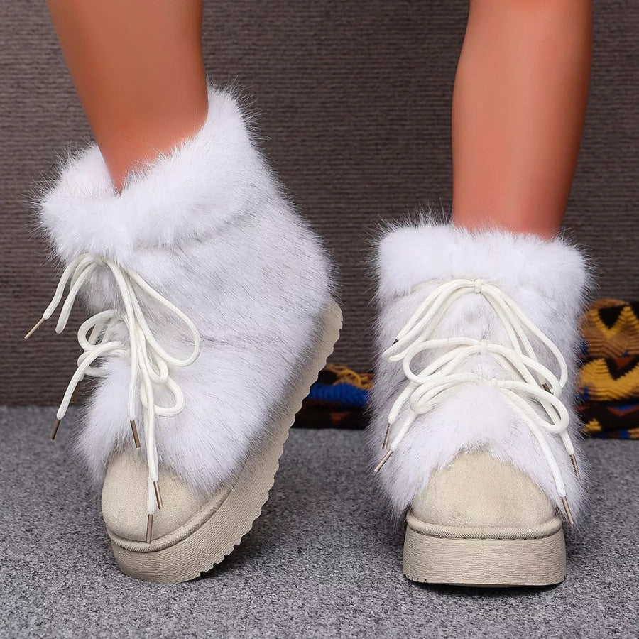 Winter Faux Fur Trimmed Lace-Up Boots Apparel and Accessories