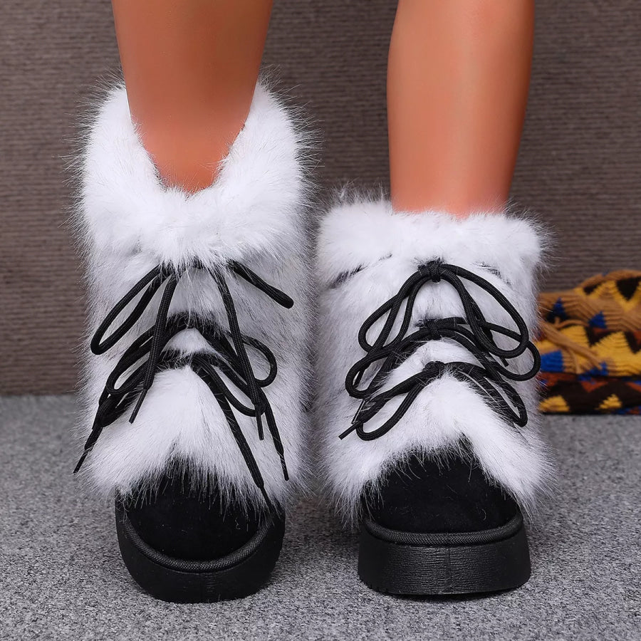 Winter Faux Fur Trimmed Lace-Up Boots Black / 36 Apparel and Accessories