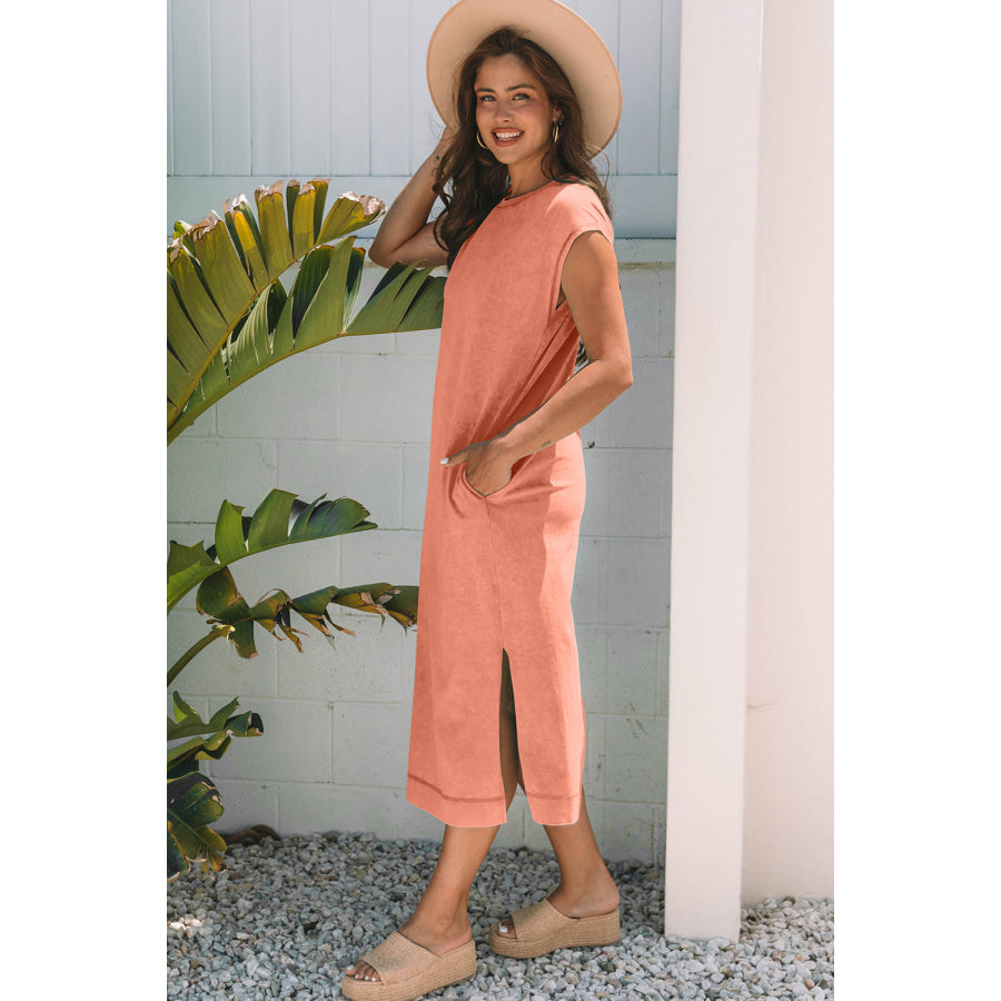 Wisteria Mineral Wash Pocketed T-shirt Long Dress Dresses/T Shirt Dresses