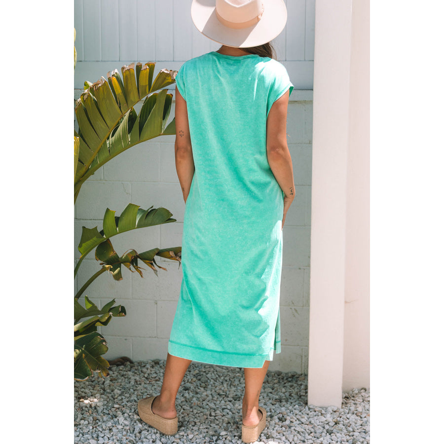 Wisteria Mineral Wash Pocketed T-shirt Long Dress Dresses/T Shirt Dresses