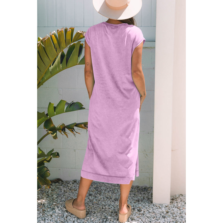 Wisteria Mineral Wash Pocketed T-shirt Long Dress Dresses/T Shirt Dresses