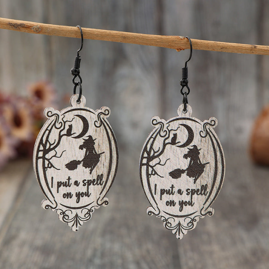 Witch Wooden Dangle Earrings Black / One Size Apparel and Accessories