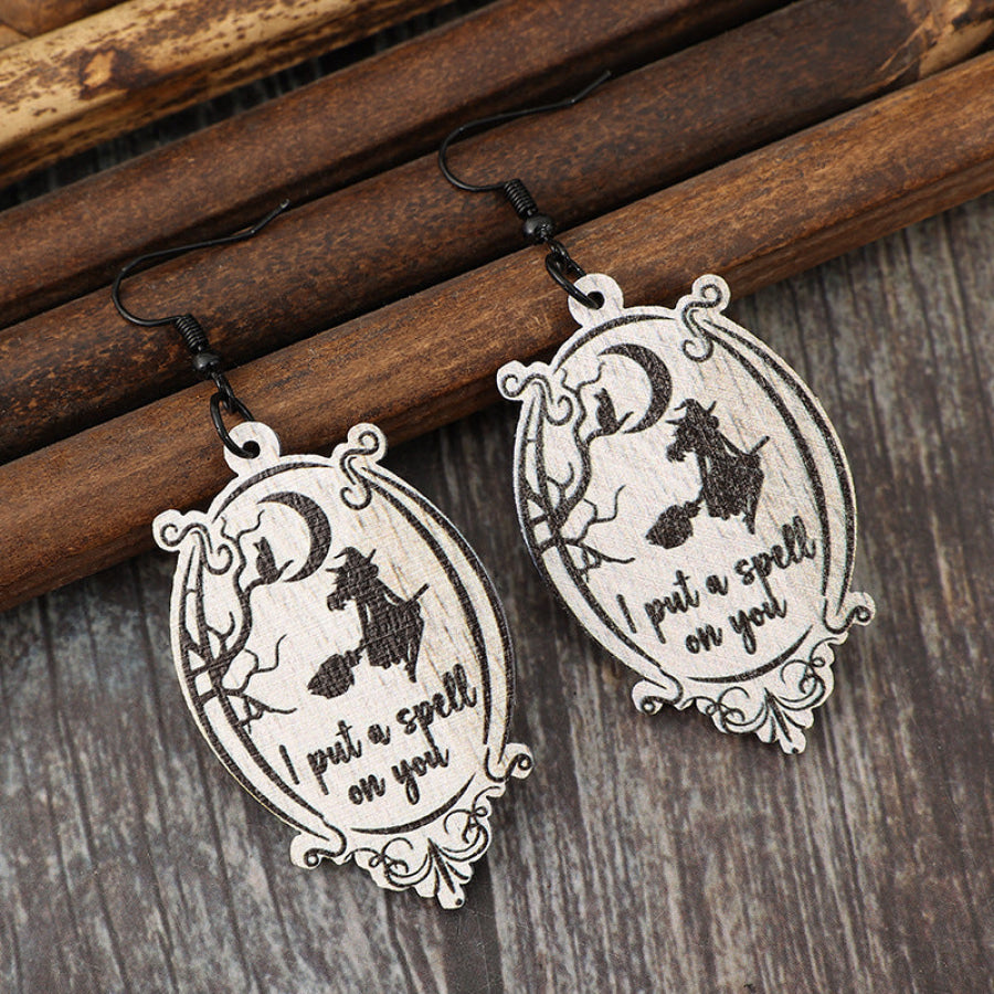 Witch Wooden Dangle Earrings Black / One Size Apparel and Accessories