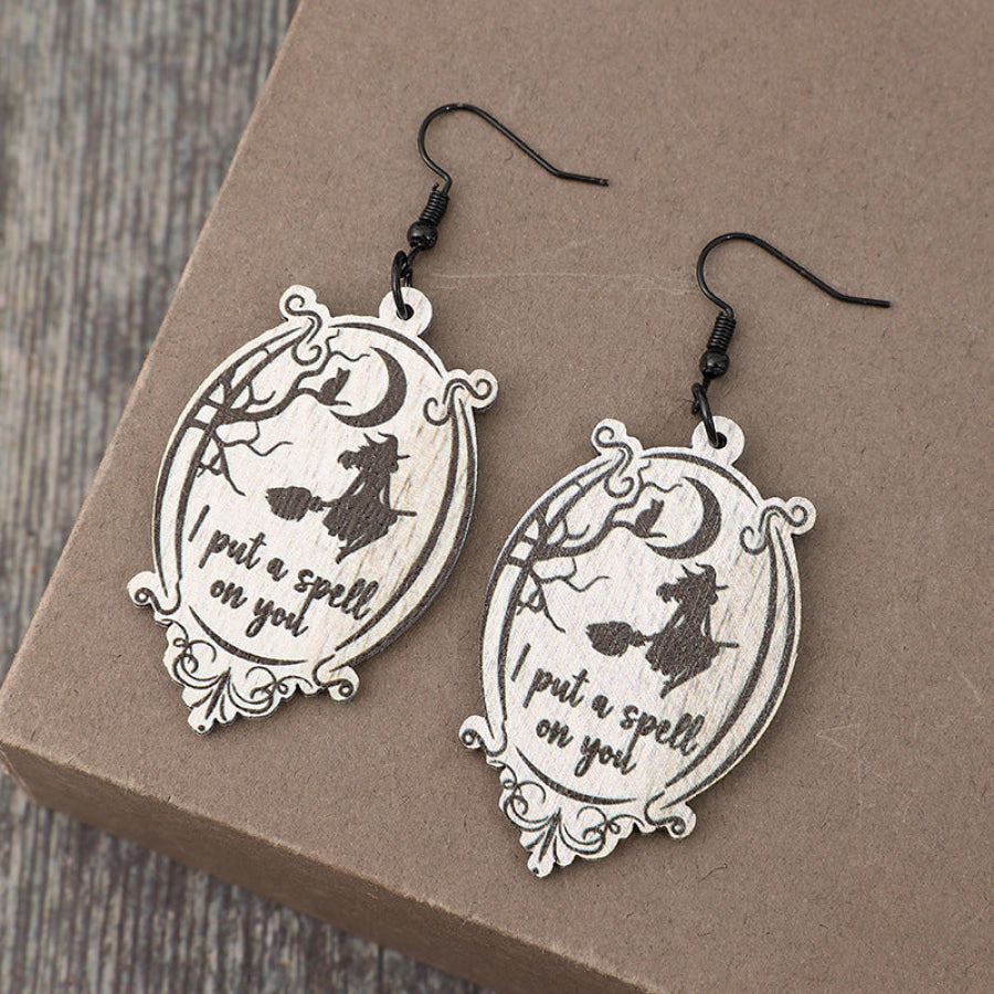 Witch Wooden Dangle Earrings Black / One Size Apparel and Accessories