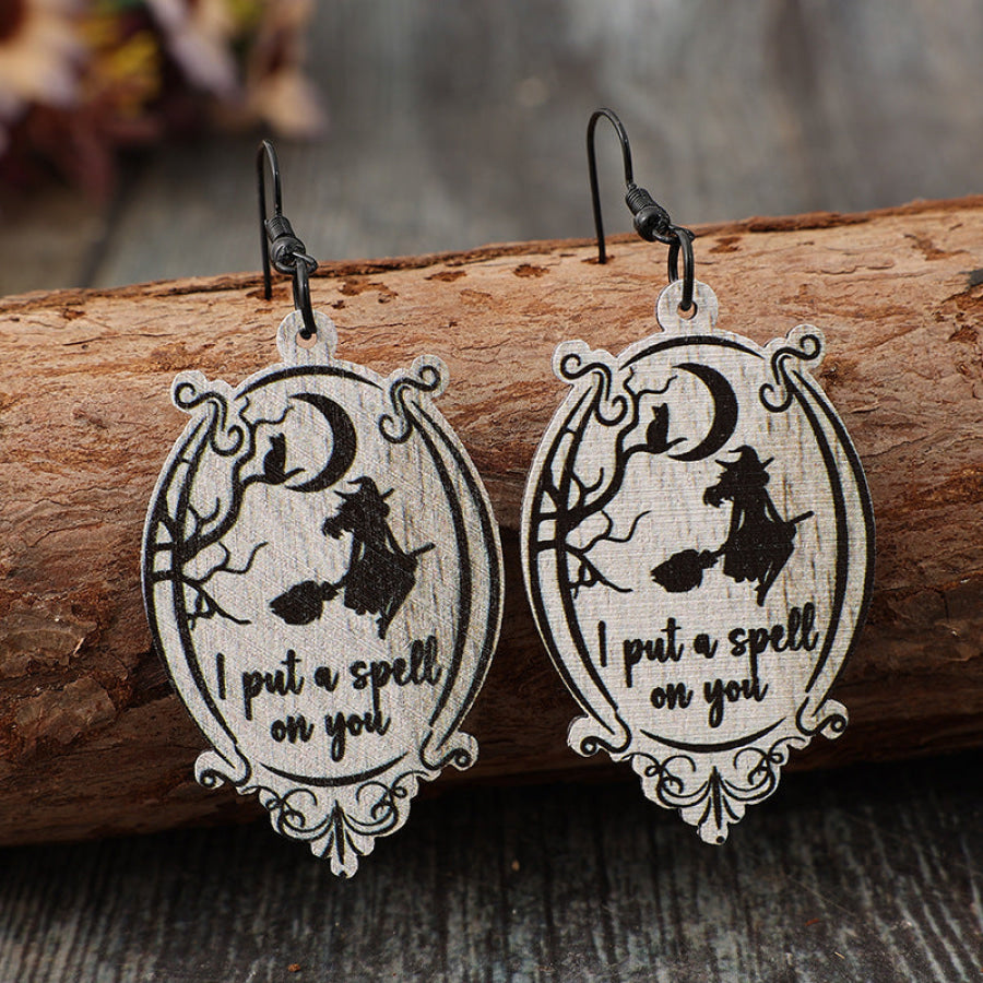 Witch Wooden Dangle Earrings Black / One Size Apparel and Accessories