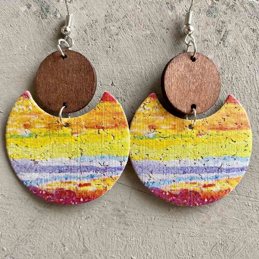 Wood &amp; PU Drop Earrings Style A / One Size