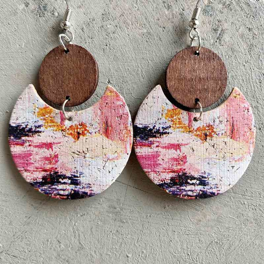 Wood &amp; PU Drop Earrings Style B / One Size