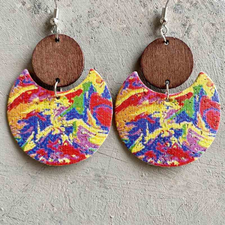 Wood &amp; PU Drop Earrings Style C / One Size