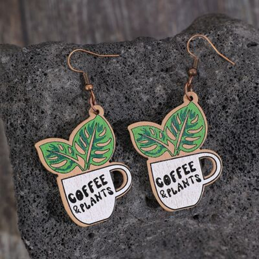 Wooden Alloy Dangle Earrings Mid Green / One Size Apparel and Accessories