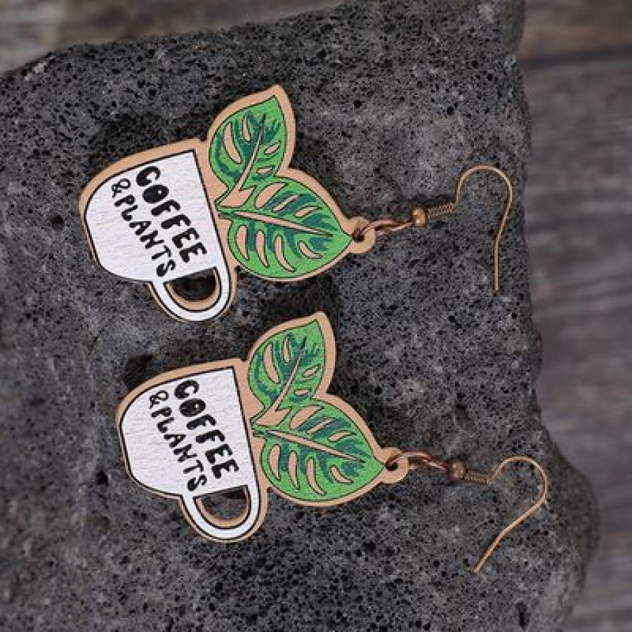 Wooden Alloy Dangle Earrings Mid Green / One Size Apparel and Accessories