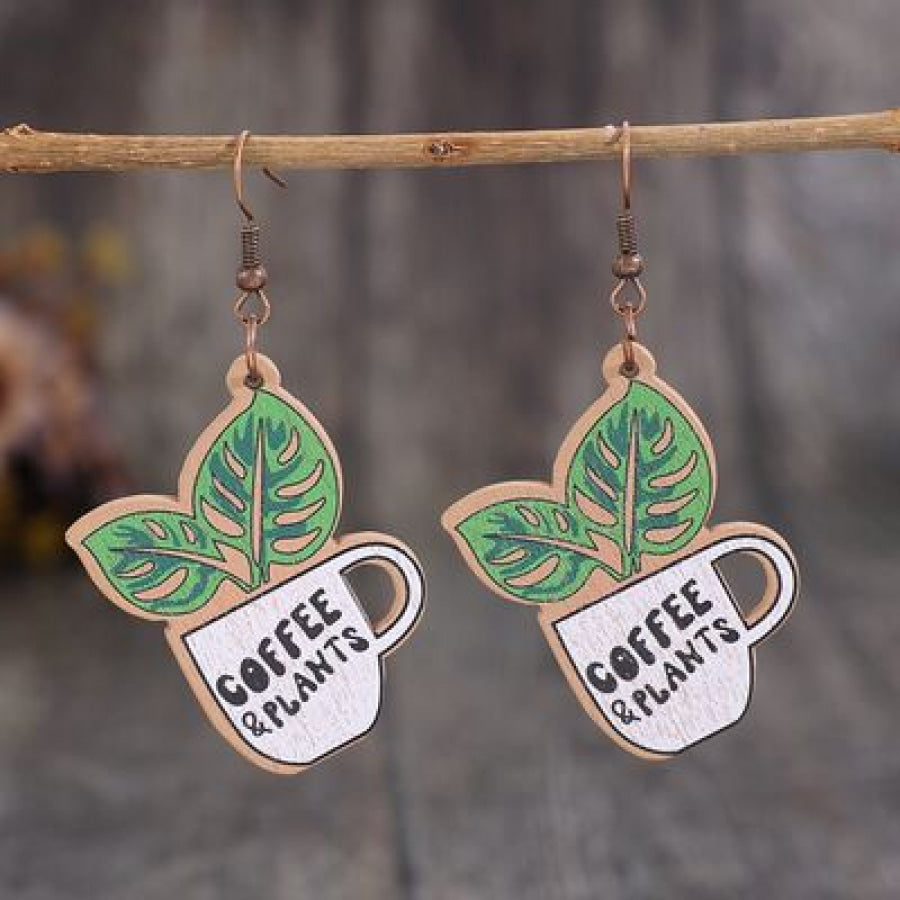 Wooden Alloy Dangle Earrings Mid Green / One Size Apparel and Accessories