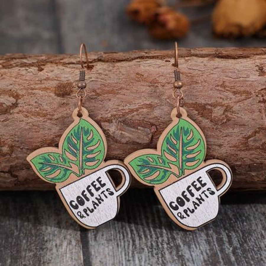 Wooden Alloy Dangle Earrings Mid Green / One Size Apparel and Accessories