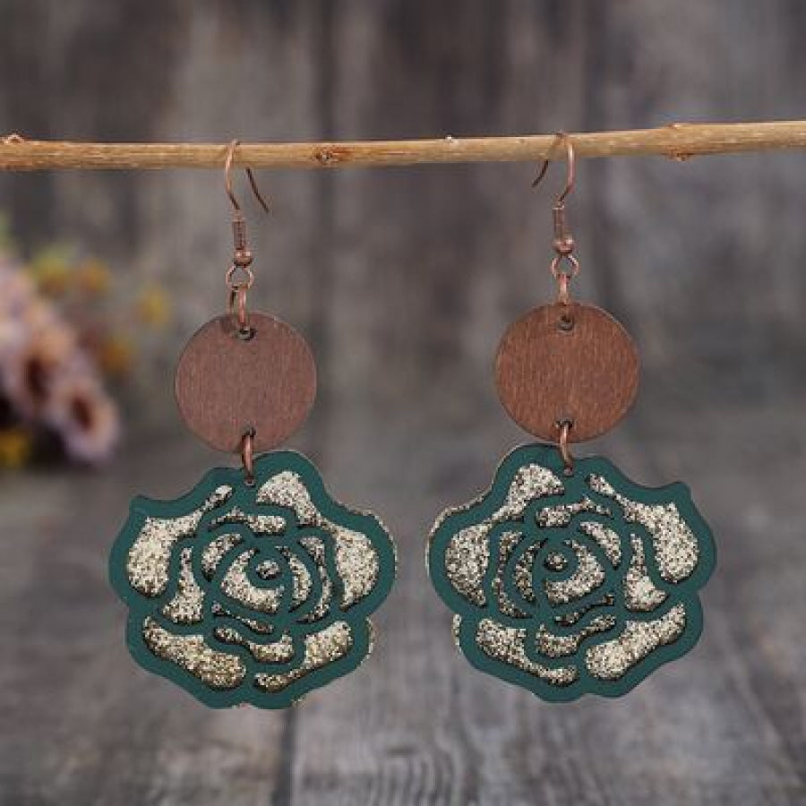 Wooden Alloy Rose Shape Dangle Earrings Style C / One Size Apparel and Accessories