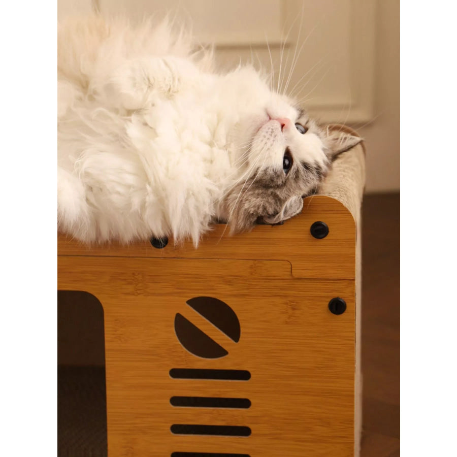Wooden Cat House with Scratching Pad Tv Box Style / One Size Apparel and Accessories