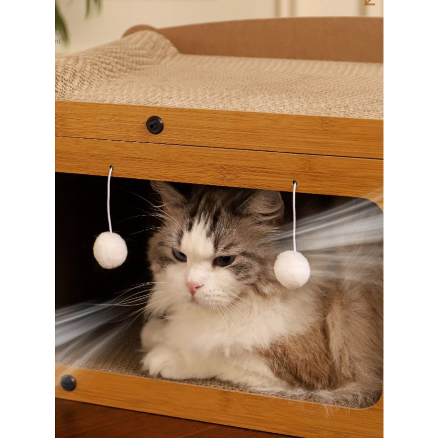 Wooden Cat House with Scratching Pad Tv Box Style / One Size Apparel and Accessories