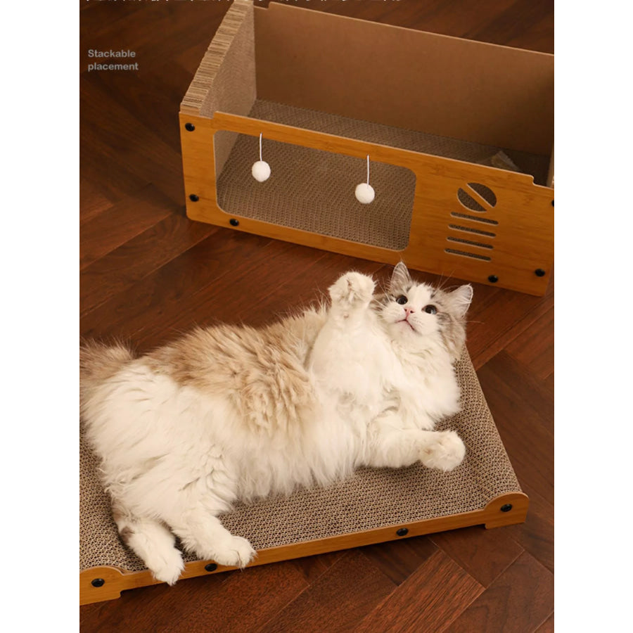 Wooden Cat House with Scratching Pad Tv Box Style / One Size Apparel and Accessories