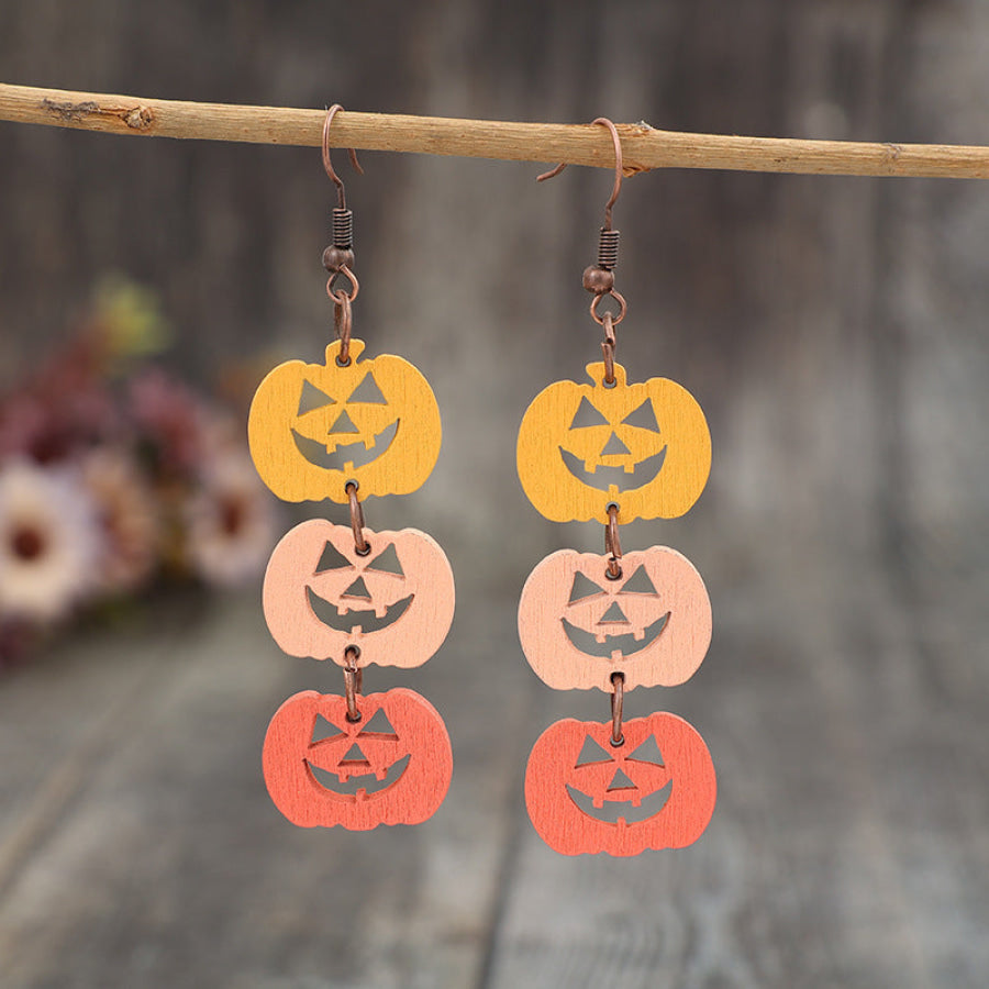 Wooden Contrast Pumpkin Earrings Tangerine / One Size Apparel and Accessories