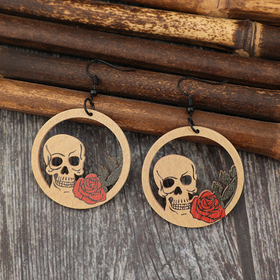 Wooden Cutout Skeleton Earrings Tan / One Size Apparel and Accessories