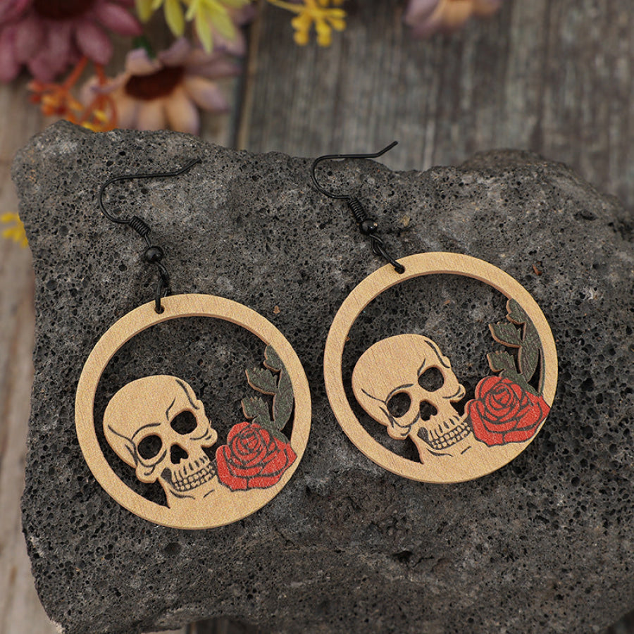 Wooden Cutout Skeleton Earrings Tan / One Size Apparel and Accessories