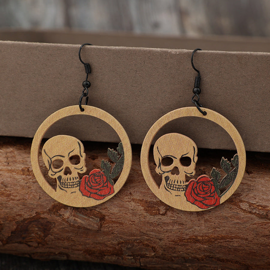 Wooden Cutout Skeleton Earrings Tan / One Size Apparel and Accessories