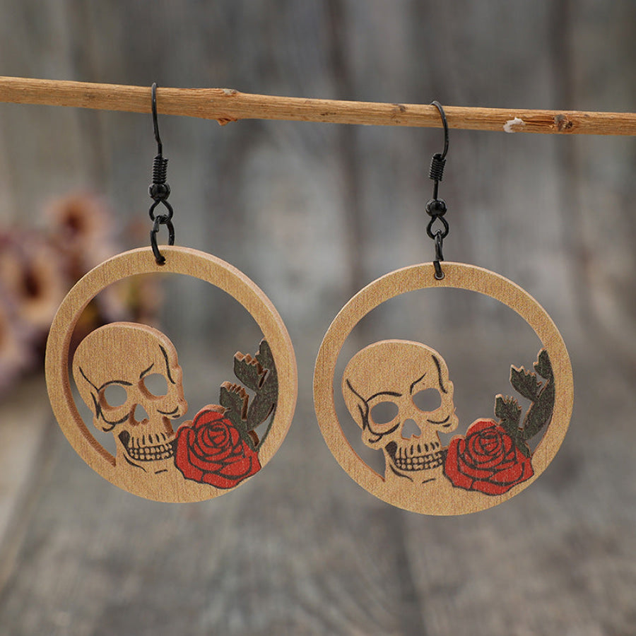 Wooden Cutout Skeleton Earrings Tan / One Size Apparel and Accessories